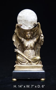 French Bronze Figure with Rock Crystal Ball