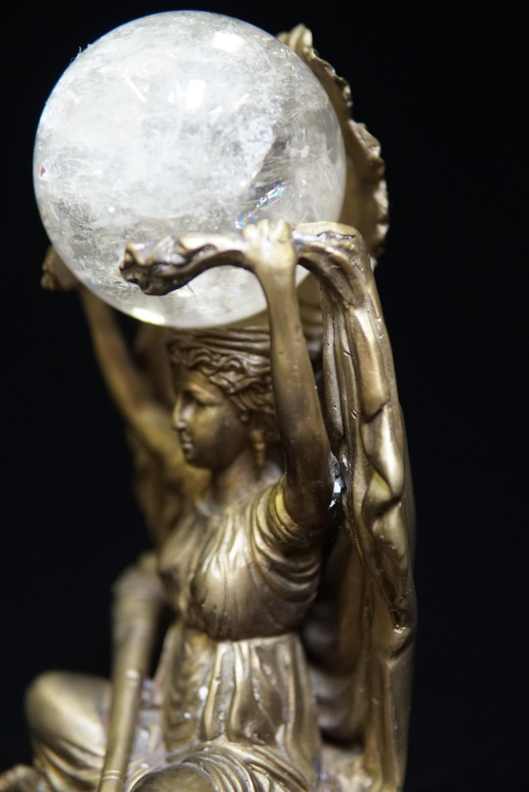 French Bronze Figure with Rock Crystal Ball 1