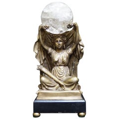 French Bronze Figure with Rock Crystal Ball