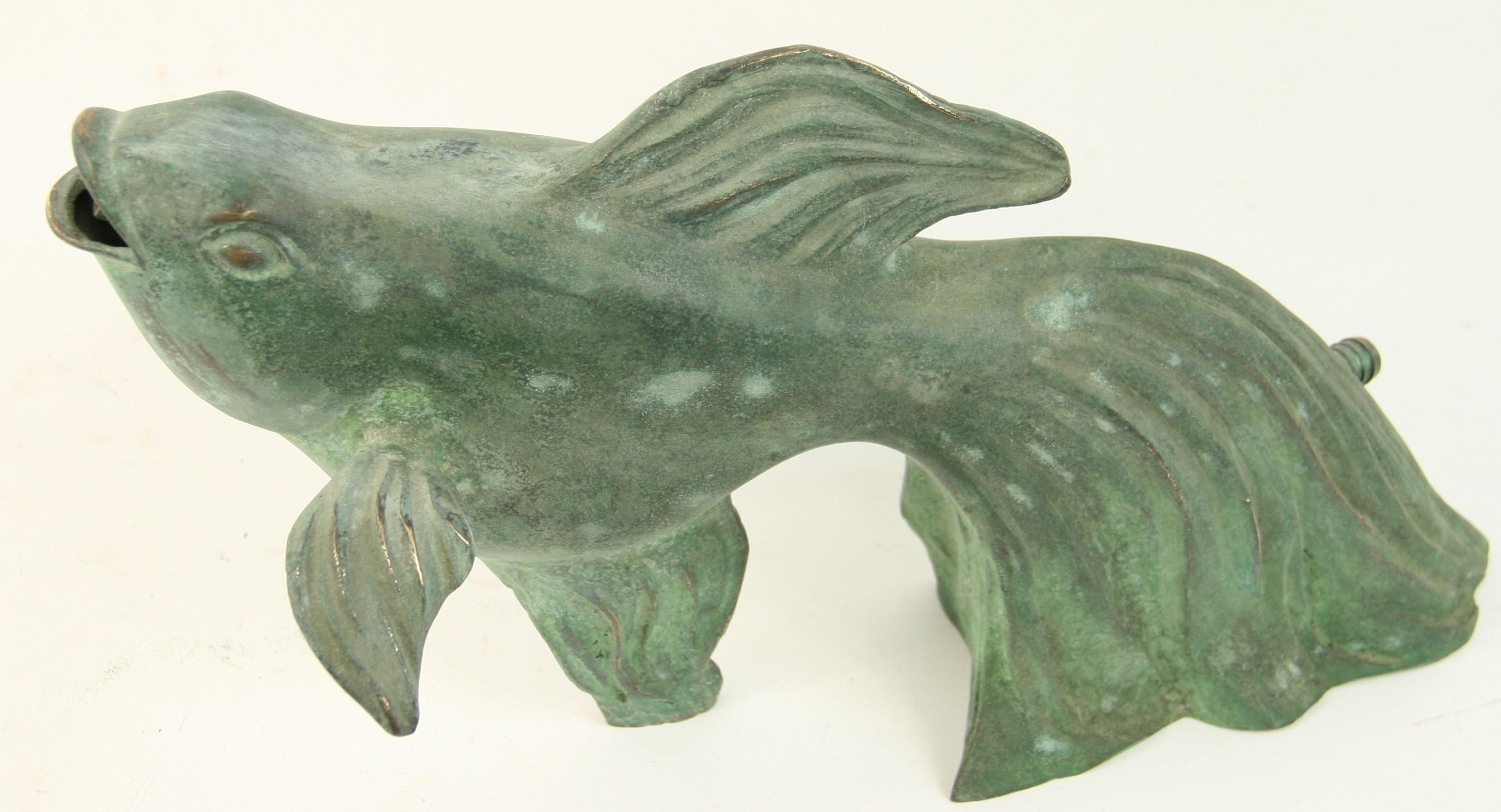 Japanese  Bronze Koi Fish Garden Fountain Sprout/Sculpture In Good Condition In Douglas Manor, NY