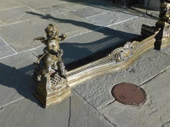 French Bronze Flanking Winged Cherub & Shell Foliage Fire Place Fender C. 1800