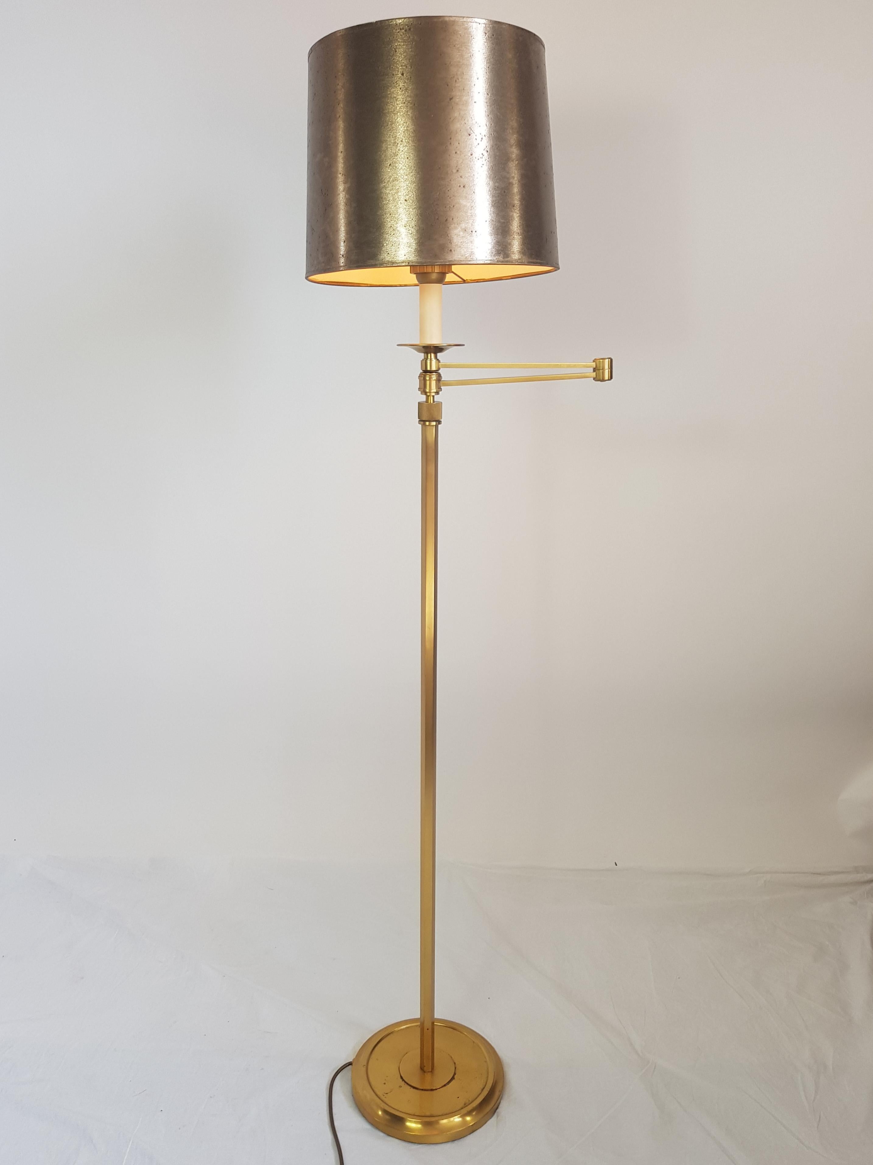 French, Bronze Floor Lamp, Liseuse Maison Bagès, Golden Lampshade, 1970s For Sale 6