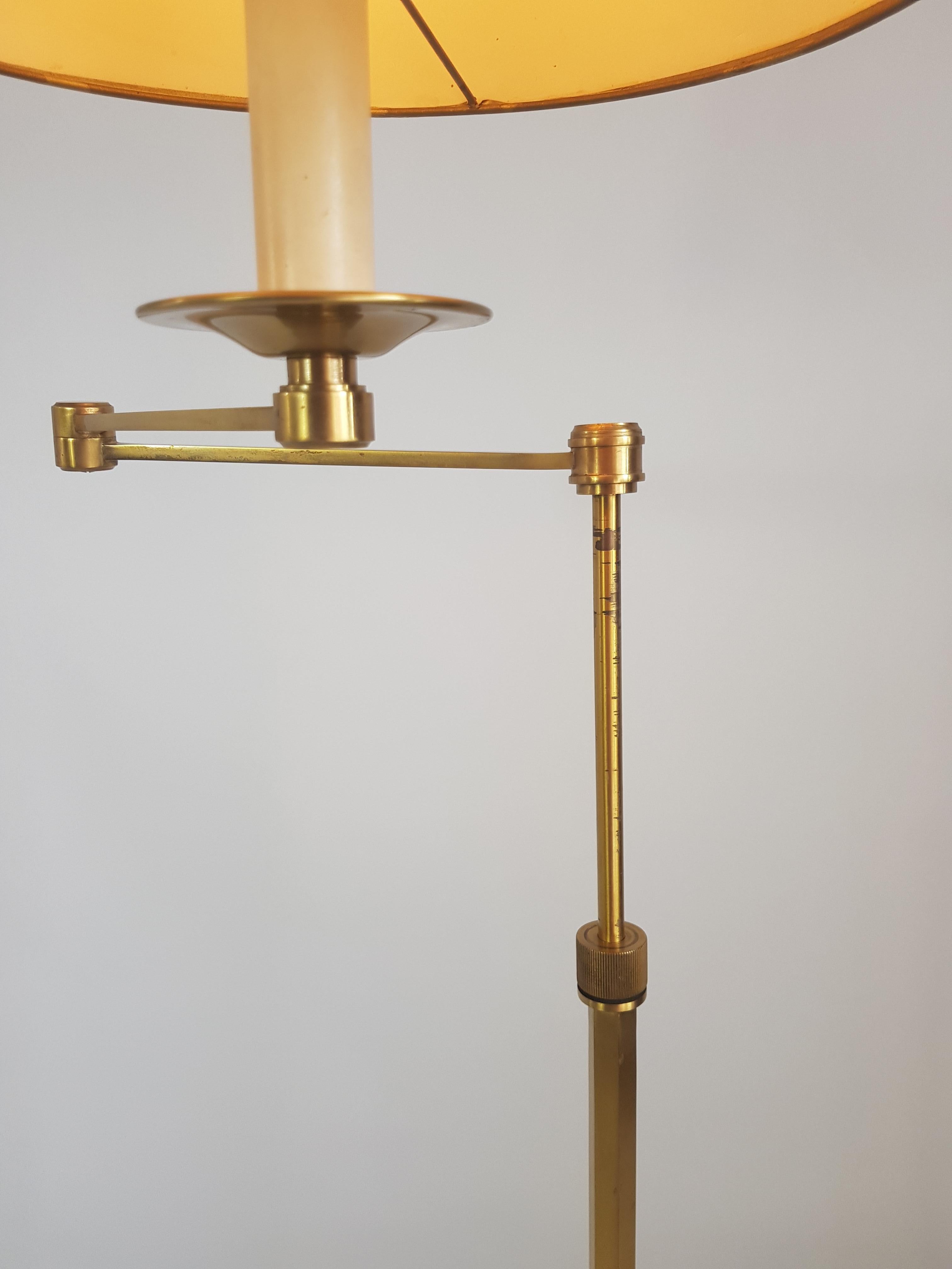French, Bronze Floor Lamp, Liseuse Maison Bagès, Golden Lampshade, 1970s For Sale 2