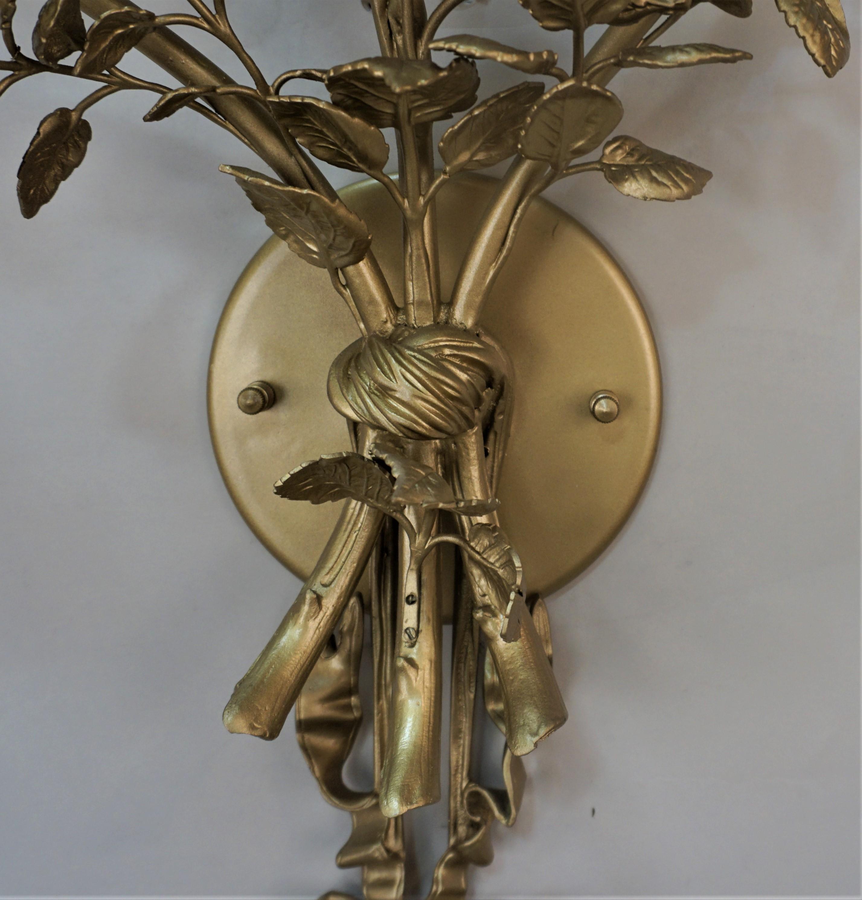 French Bronze Flora Design Wall Sconces 1 Pair 7