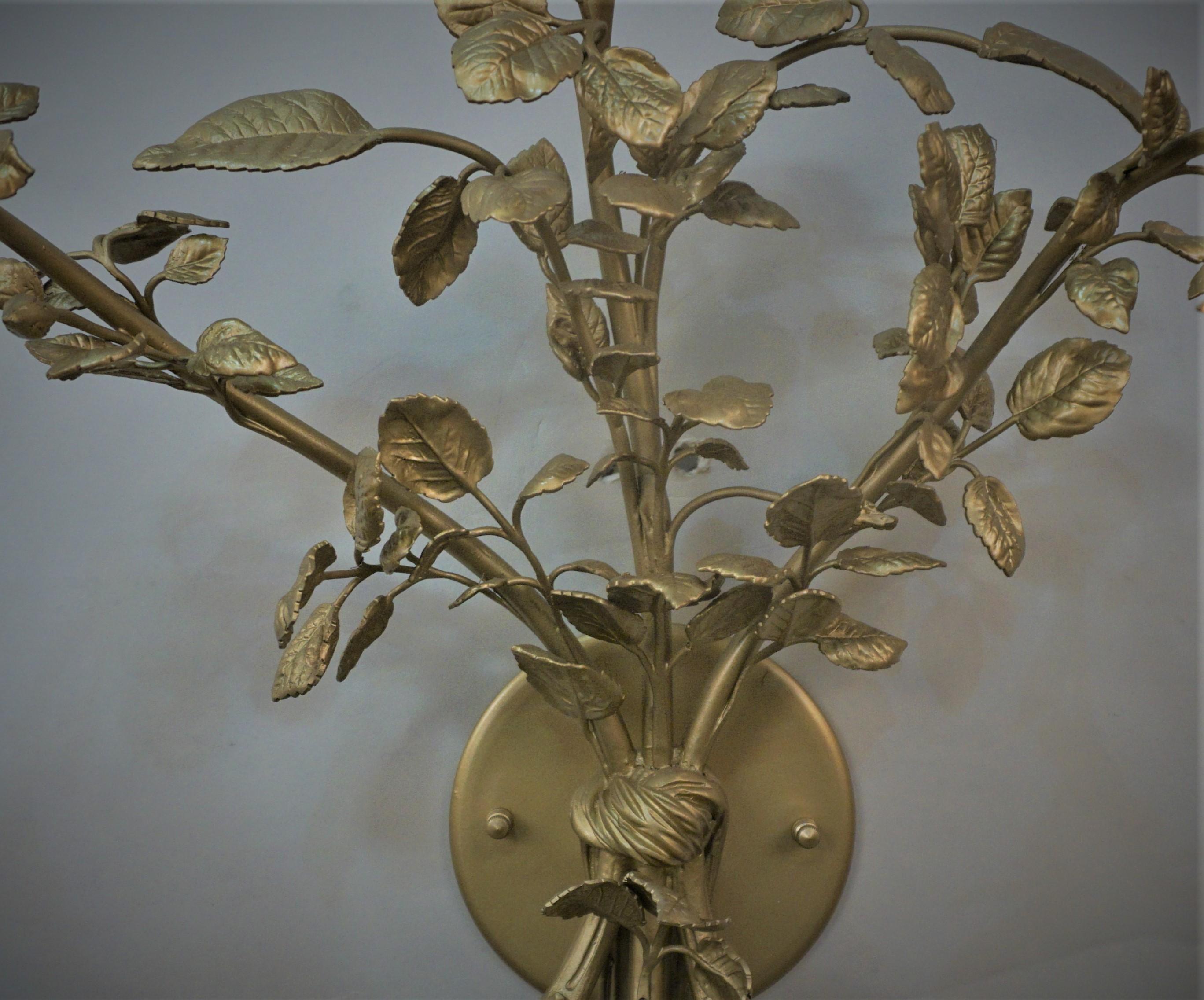 French Bronze Flora Design Wall Sconces 1 Pair In Good Condition In Fairfax, VA