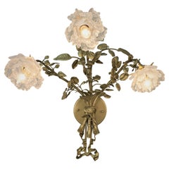 French Bronze Flora Design Wall Sconces 1 Pair