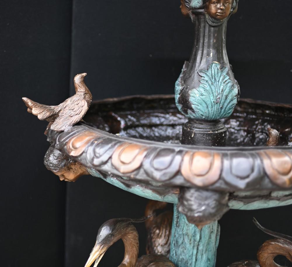 Contemporary French Bronze Fountain Stork Garden Water Feature