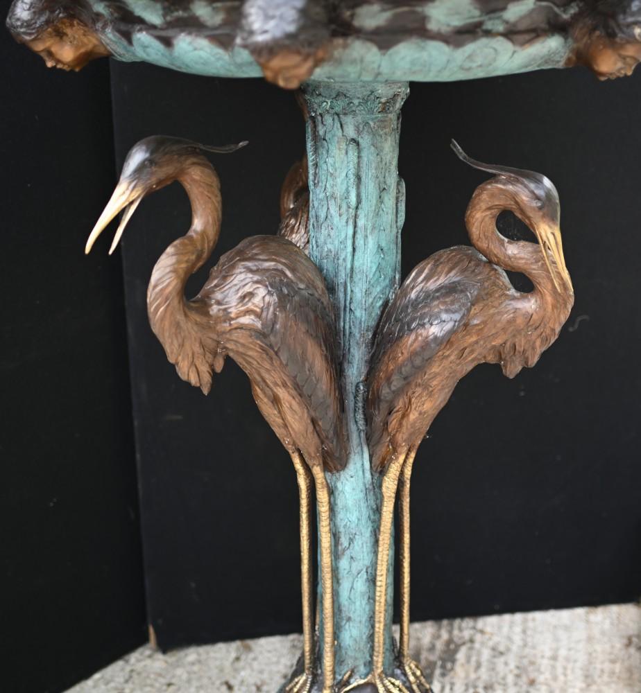 French Bronze Fountain Stork Garden Water Feature 1