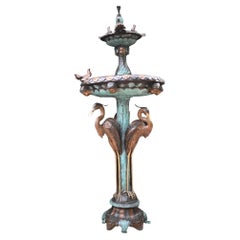 French Bronze Fountain Stork Garden Water Feature