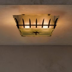 Flachleuchte aus französischer Bronze und Milchglas von Sabino für Dominique, 1950er Jahre