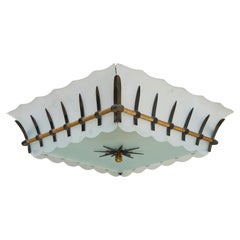 Flachleuchte aus französischer Bronze und Milchglas von Sabino für Dominique, 1950er Jahre