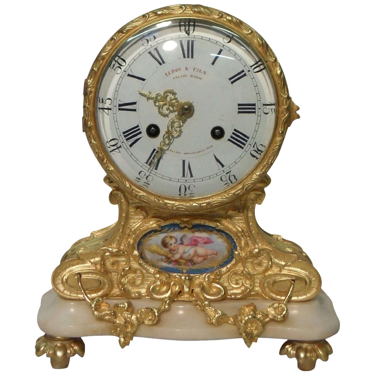 French Bronze Gilt Louis XV Style Mantel Clock by Leroy & Fils For Sale