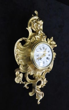 French Bronze Gilt Rococo Style Cartel Wall Clock by Japy Freres