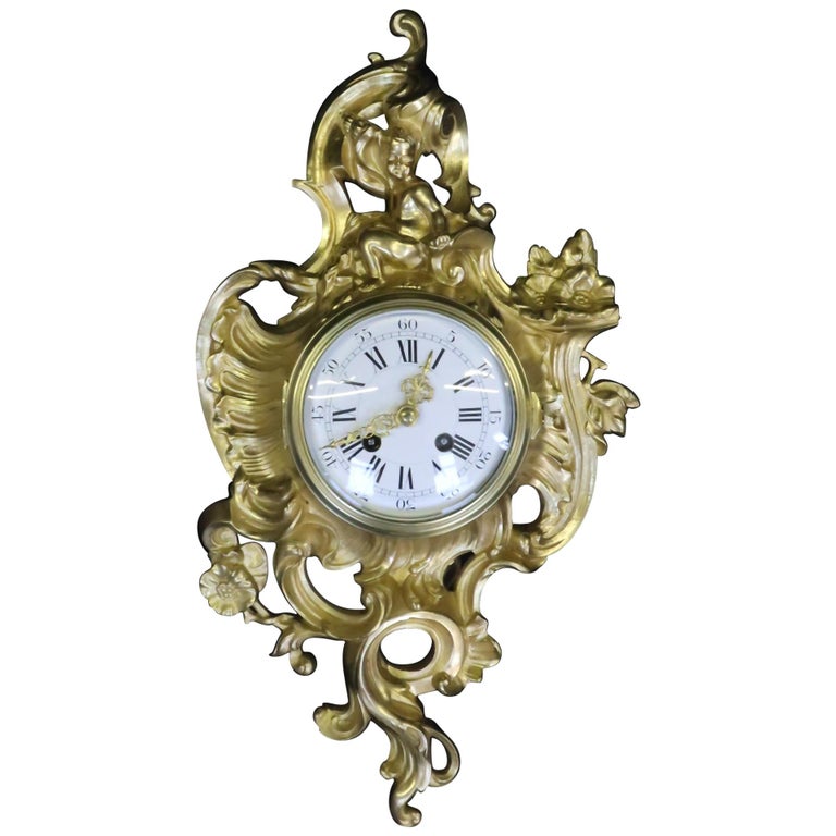 French Bronze Gilt Rococo Style Cartel Wall Clock by Japy Freres at 1stDibs