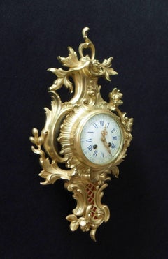 French Bronze Gilt Rococo Style Cartel Wall Clock