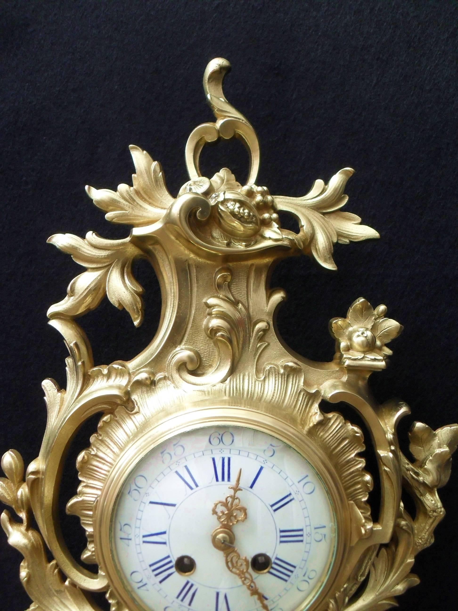 French Bronze Gilt Rococo Style Cartel Wall Clock In Good Condition In Macclesfield, GB
