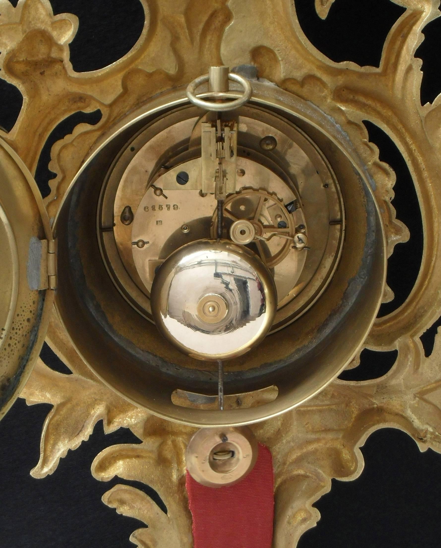 19th Century French Bronze Gilt Rococo Style Cartel Wall Clock