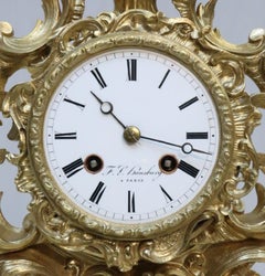 French Bronze Gilt Rococo Style Mantel Clock by Vincenti