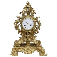 French Bronze Gilt Rococo Style Mantel Clock by Vincenti