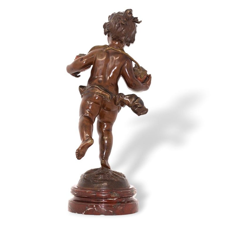 Cast French Bronze Girl with Strawberries Emile Pinedo, 1840-1916 For Sale