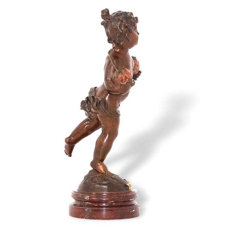 French Bronze Girl with Strawberries Emile Pinedo, 1840-1916 In Good Condition For Sale In Grantham, GB