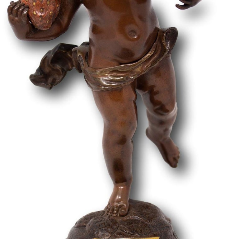 French Bronze Girl with Strawberries Emile Pinedo, 1840-1916 For Sale 1