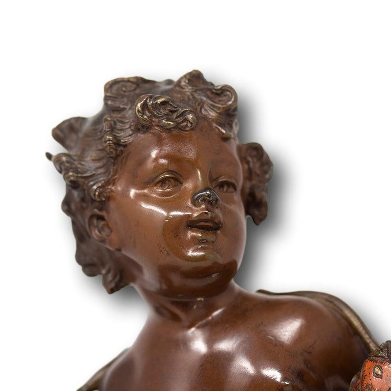 French Bronze Girl with Strawberries Emile Pinedo, 1840-1916 For Sale 3