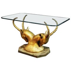 French Bronze Glass Top Ibex Center Console Table