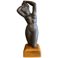 French Bronze Glazed Ceramic Statue of Nude Female, circa 1940 Louis Giraud