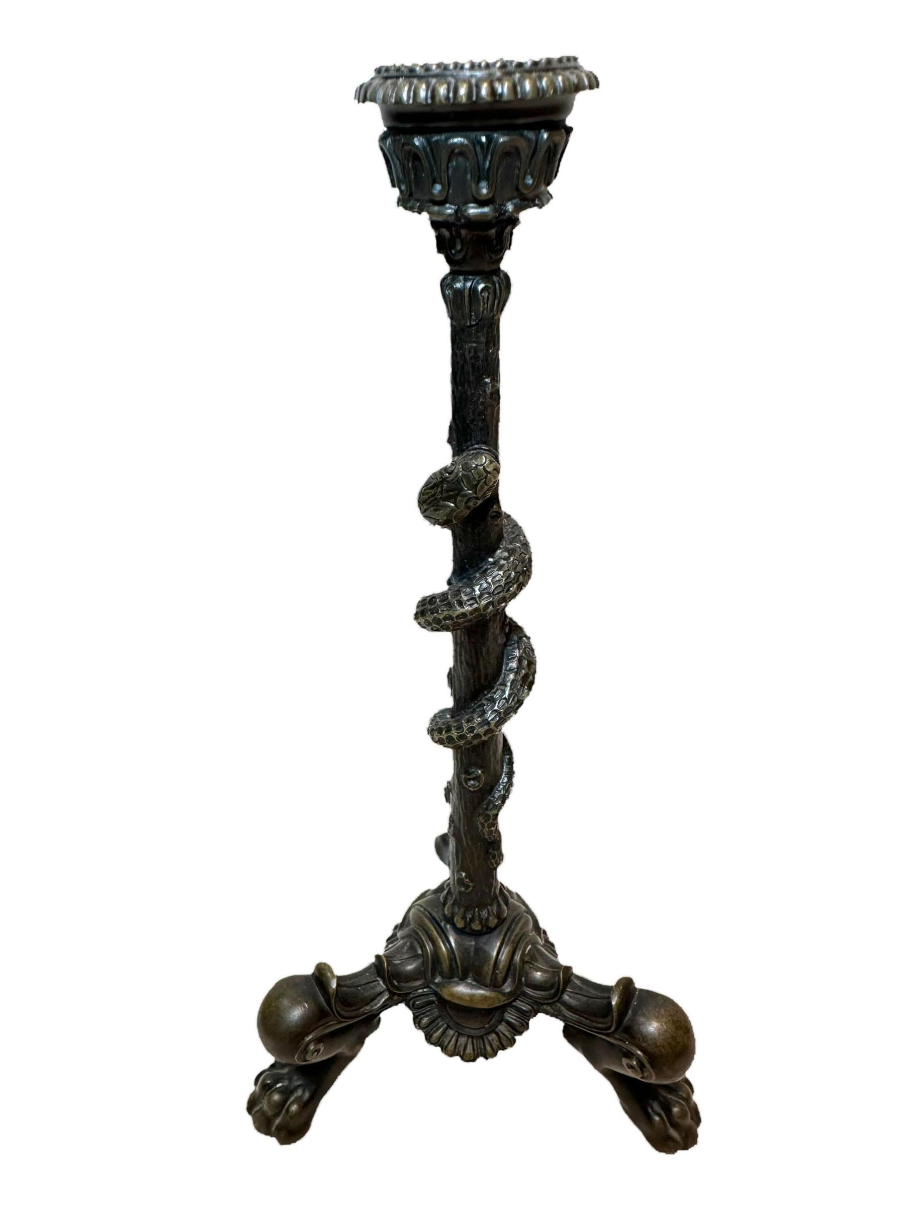 French Bronze Grand Tour Candleholder In Good Condition For Sale In Tampa, FL