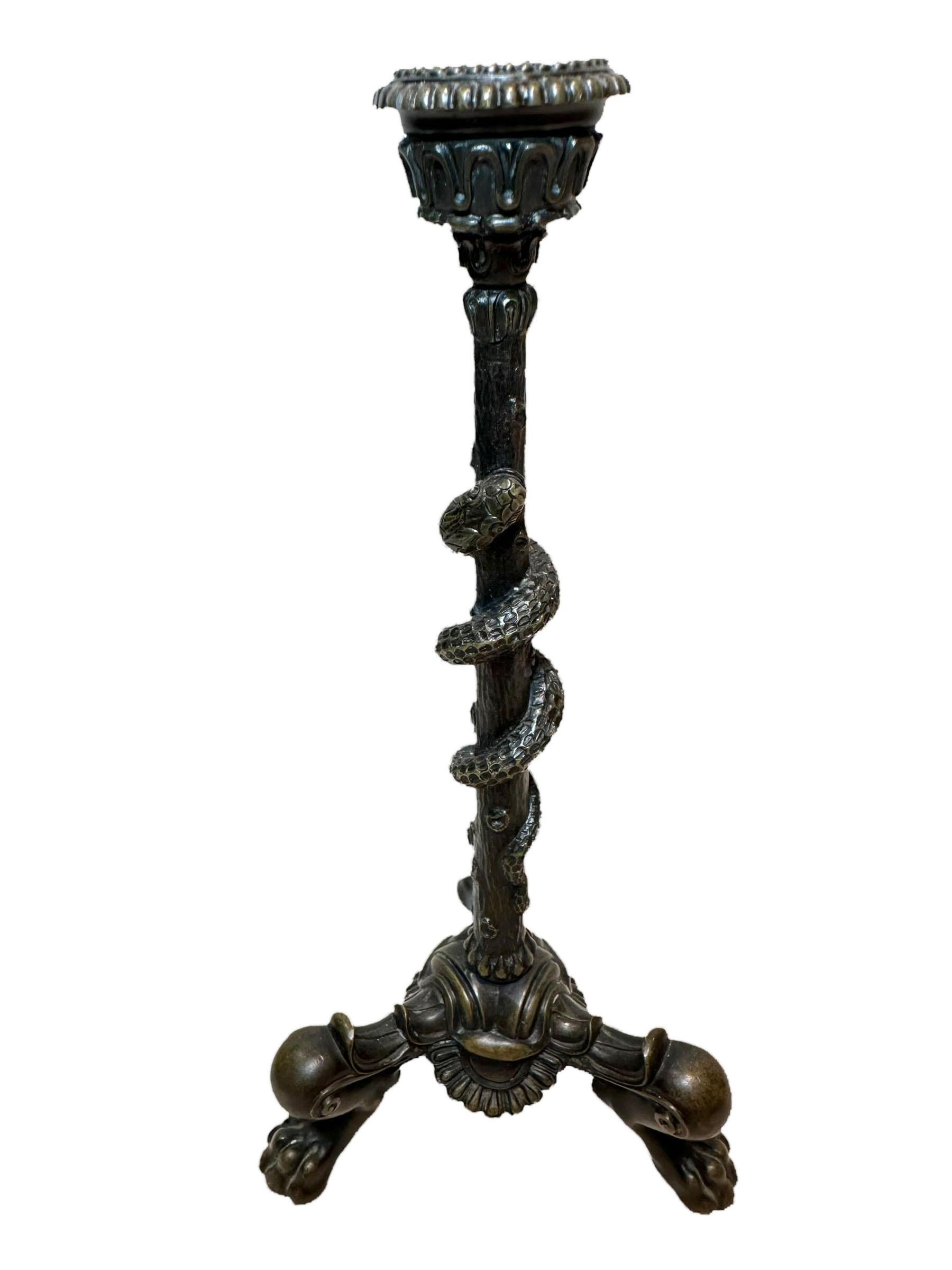 French Bronze Grand Tour Candleholder In Good Condition In Tampa, FL