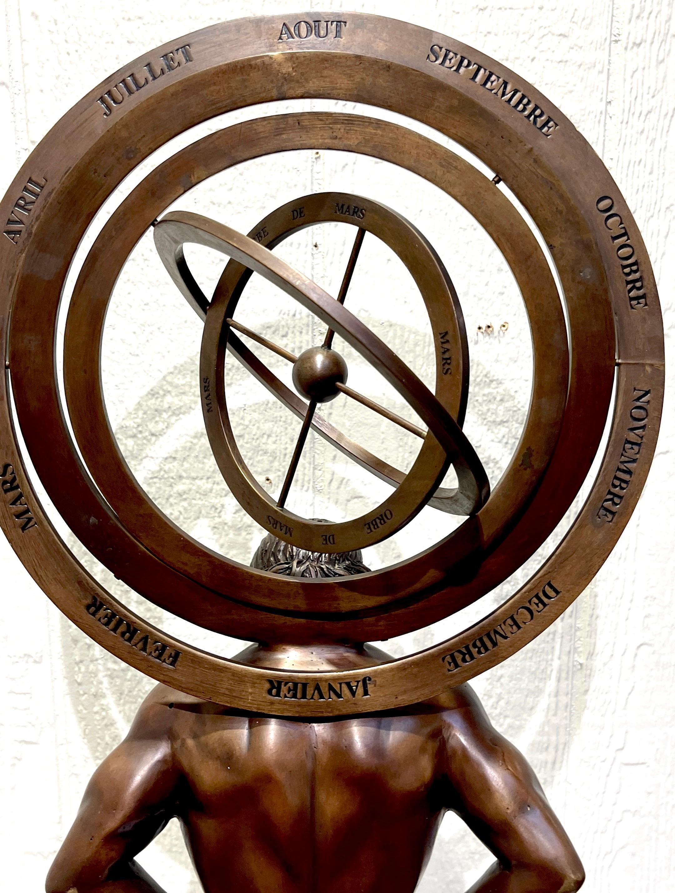 French Bronze Grand Tour Style 'Atlas' Model of a Kinetic Armillary For Sale 13