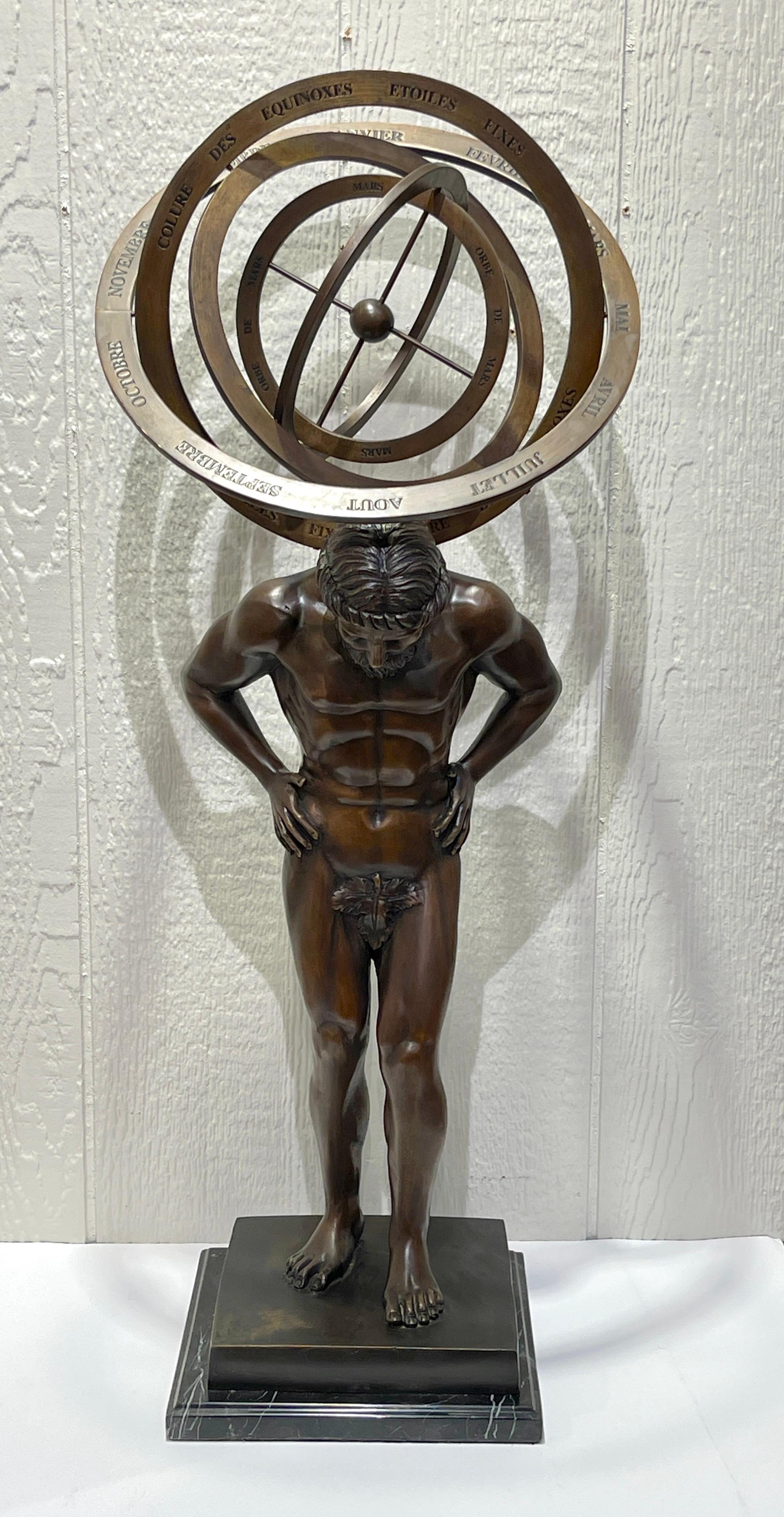20th Century French Bronze Grand Tour Style 'Atlas' Model of a Kinetic Armillary For Sale