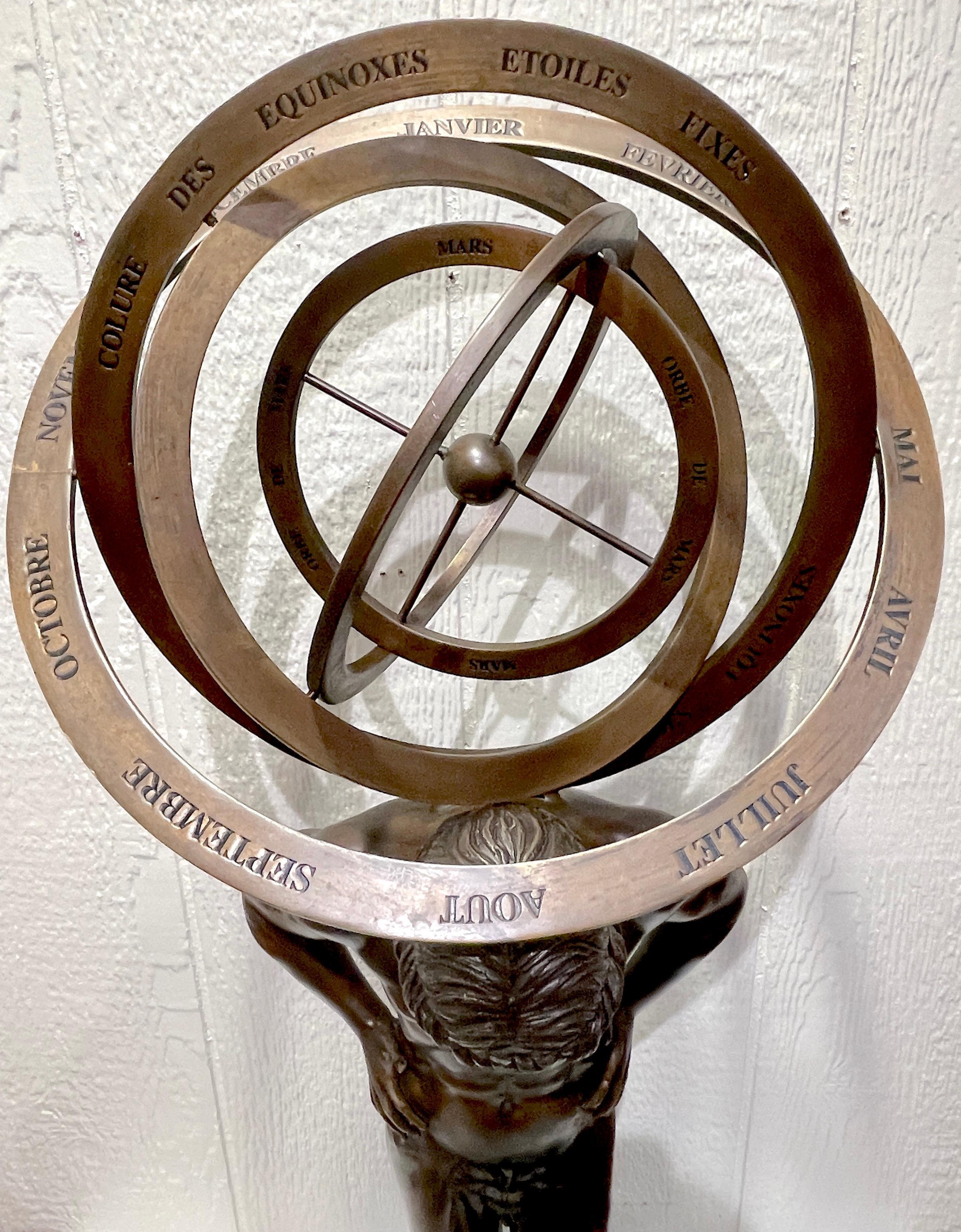 French Bronze Grand Tour Style 'Atlas' Model of a Kinetic Armillary For Sale 1