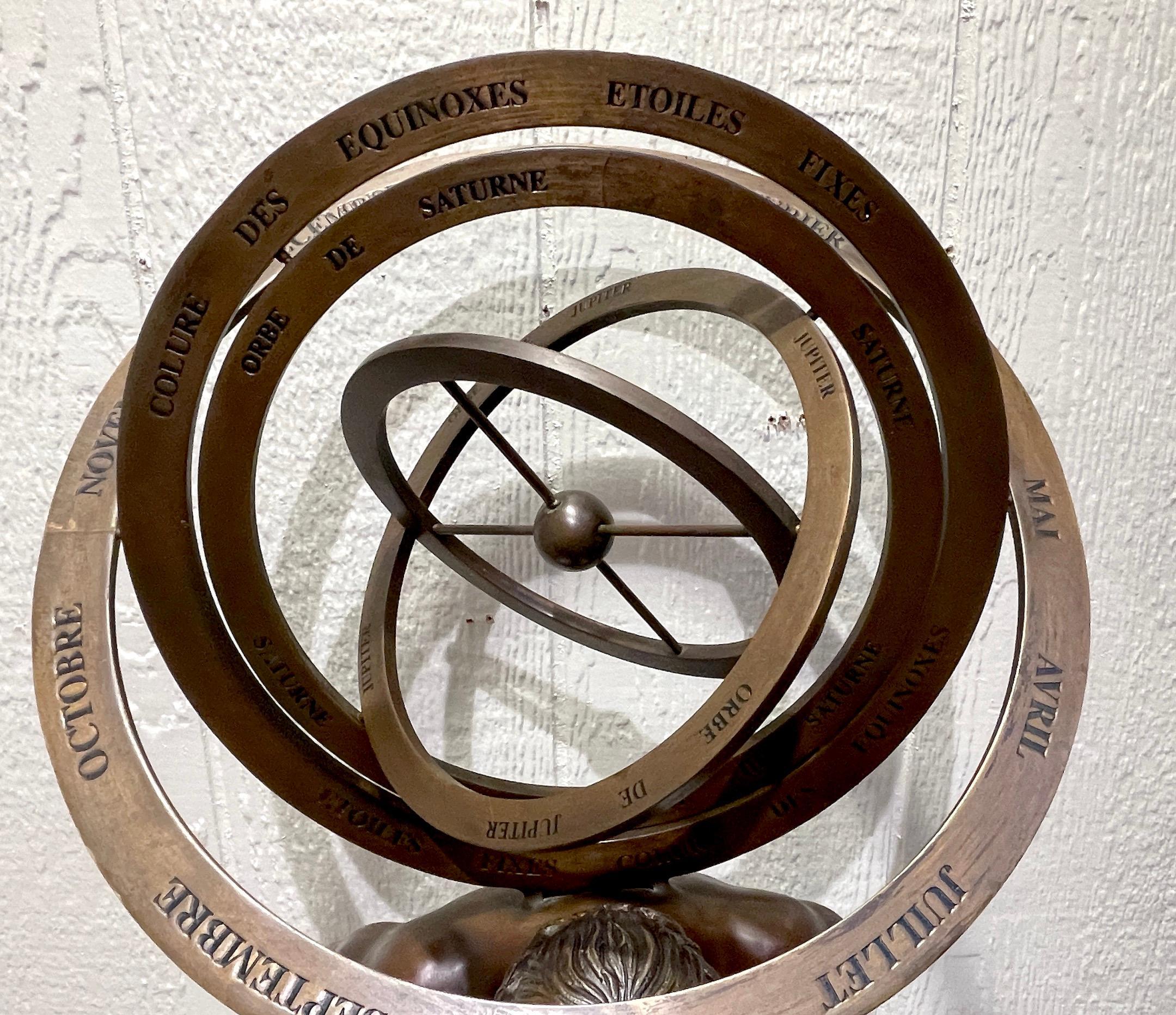 French Bronze Grand Tour Style 'Atlas' Model of a Kinetic Armillary For Sale 2