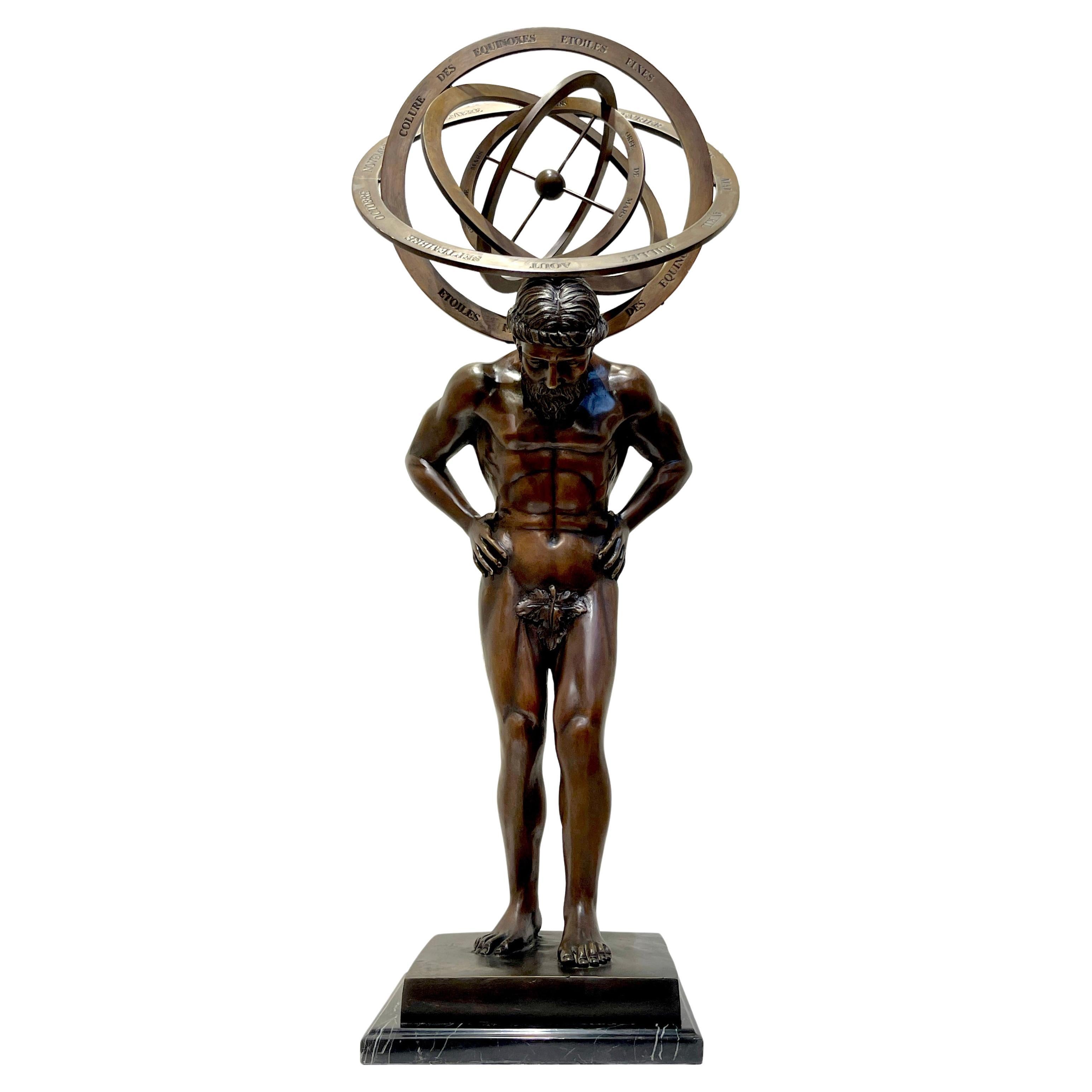 French Bronze Grand Tour Style 'Atlas' Model of a Kinetic Armillary For Sale