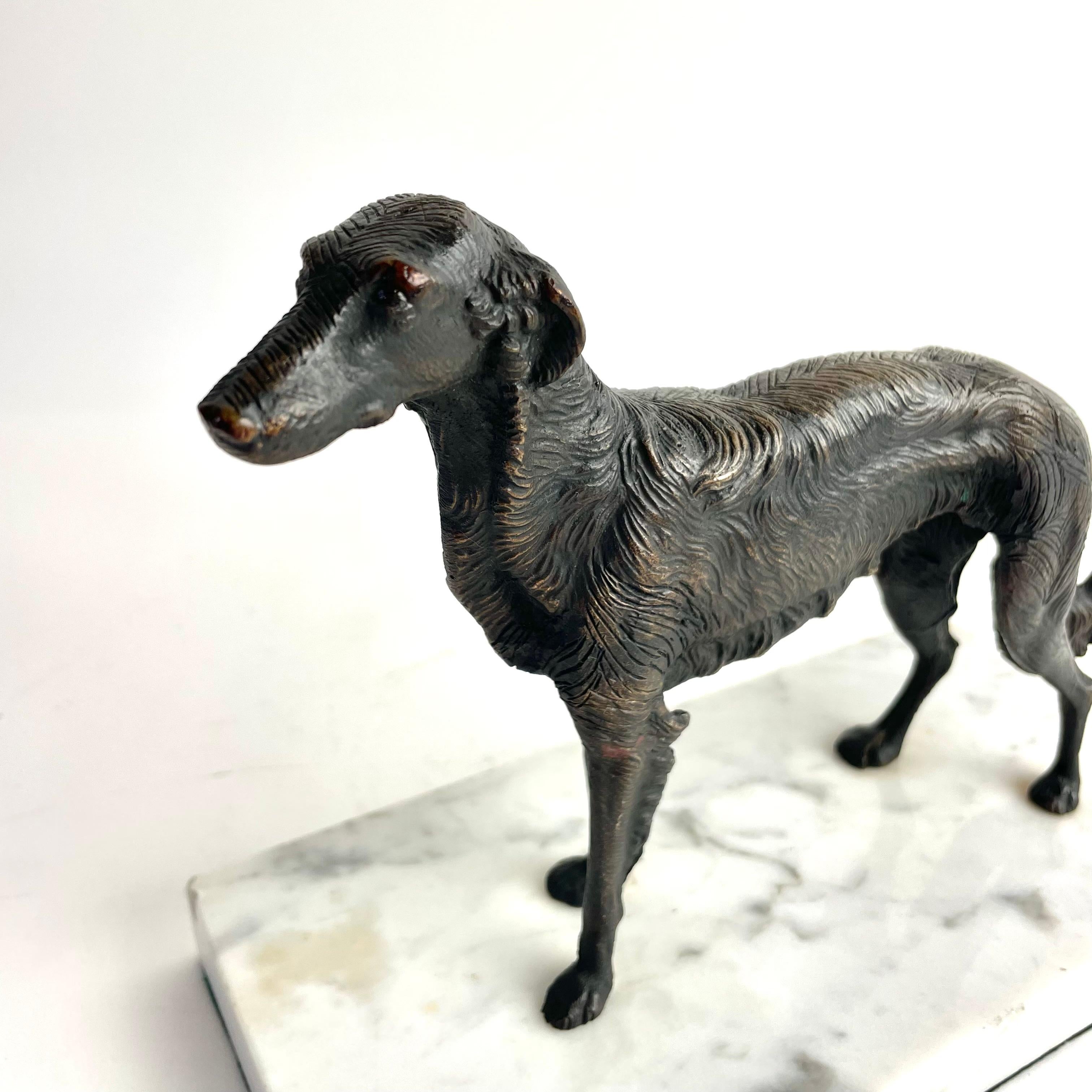 Scultura di levriero francese in bronzo su base in marmo di Carrara, inizio XX secolo in vendita 4