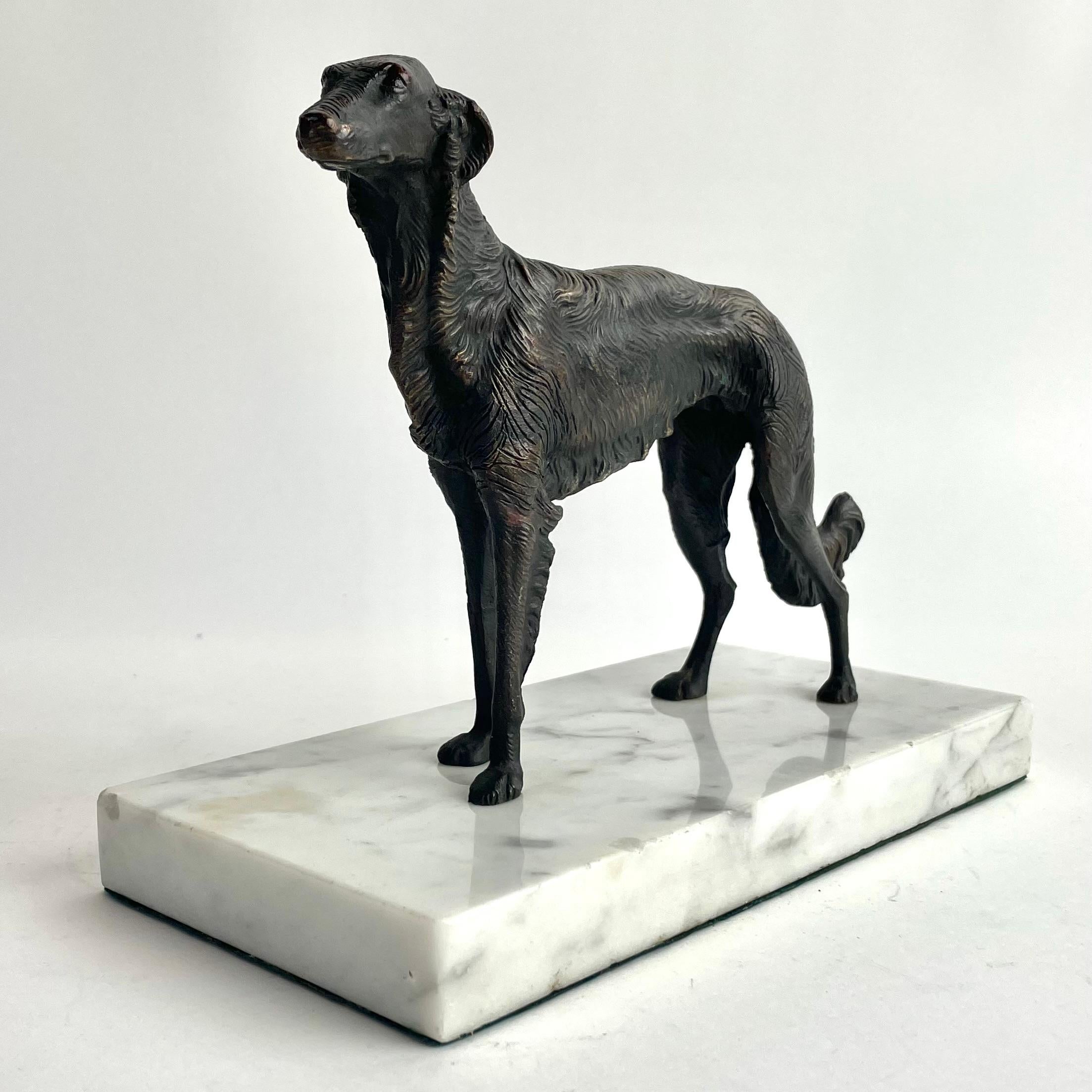 Calco Scultura di levriero francese in bronzo su base in marmo di Carrara, inizio XX secolo in vendita