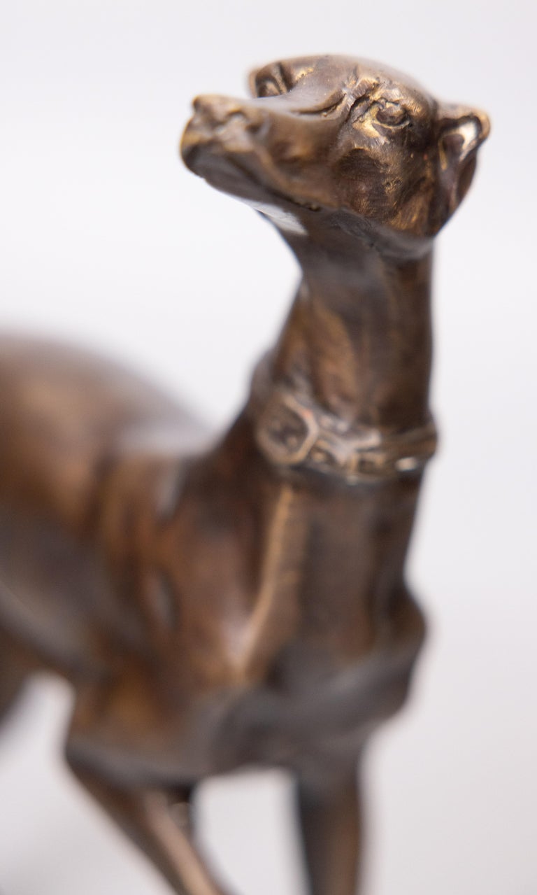 French Bronze Greyhound Whippet Dog Sculpture Figurine, circa 1960 For Sale at 1stDibs