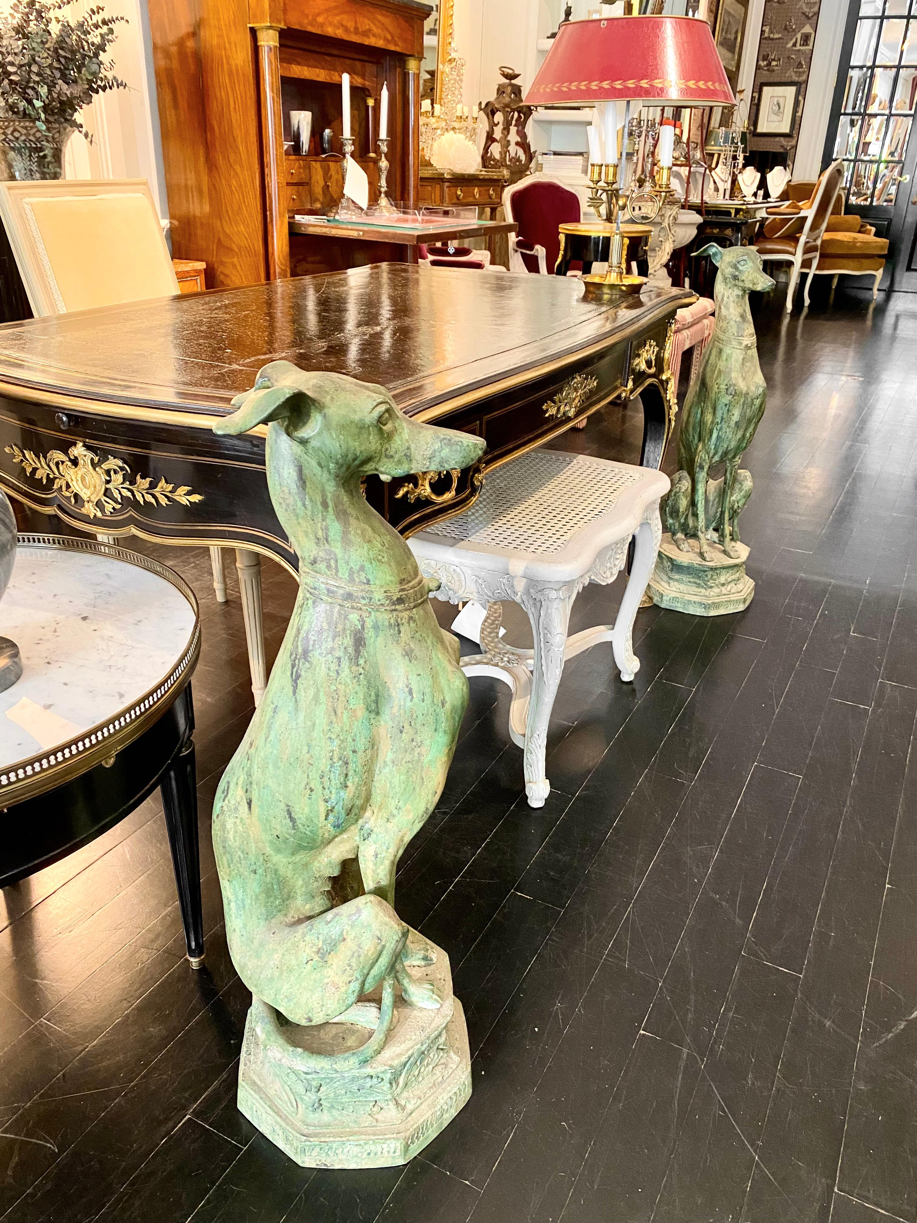 French Bronze Greyhounds, Large Pair In Good Condition In Montreal, Quebec