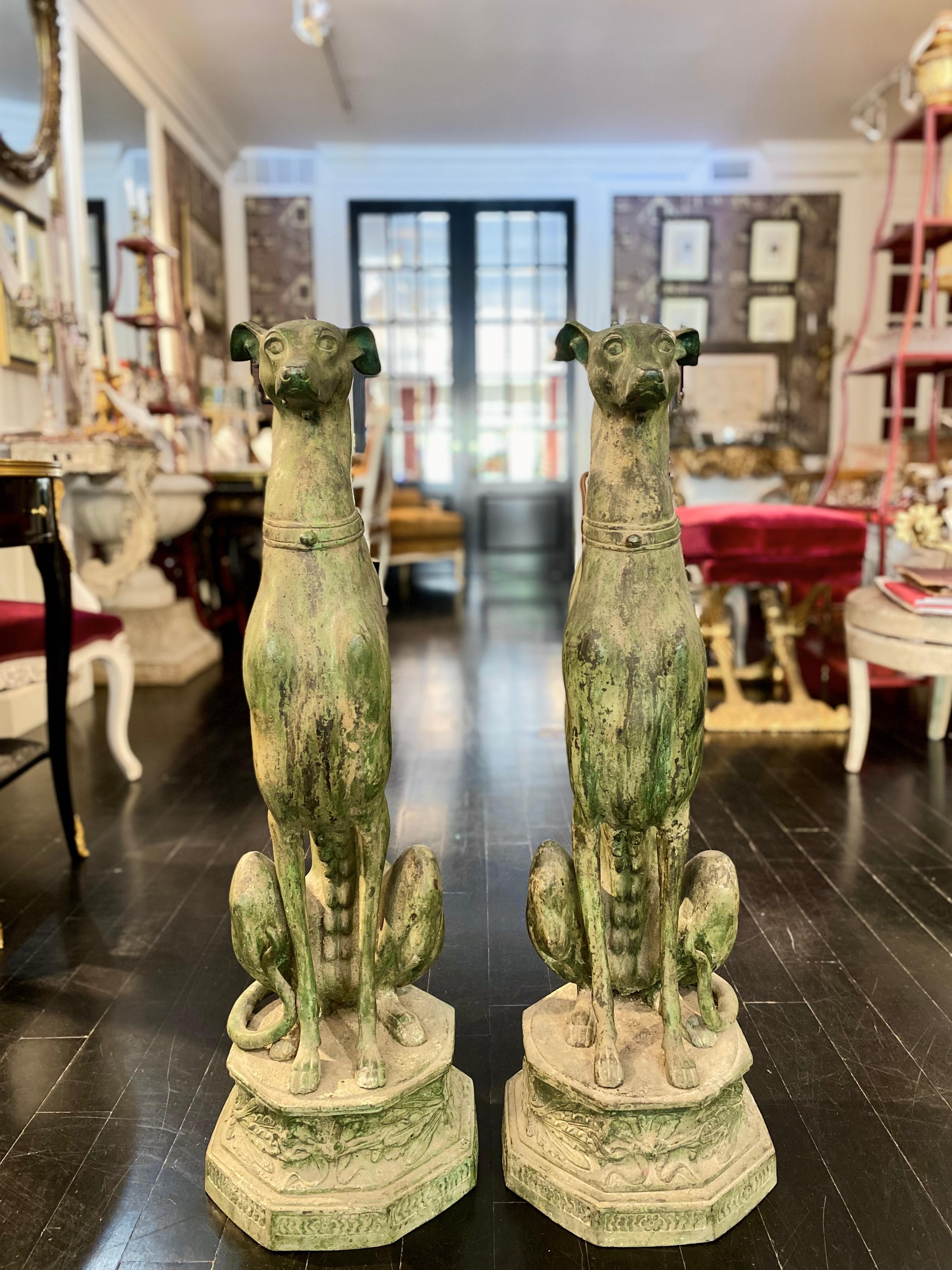 20th Century French Bronze Greyhounds, Large Pair
