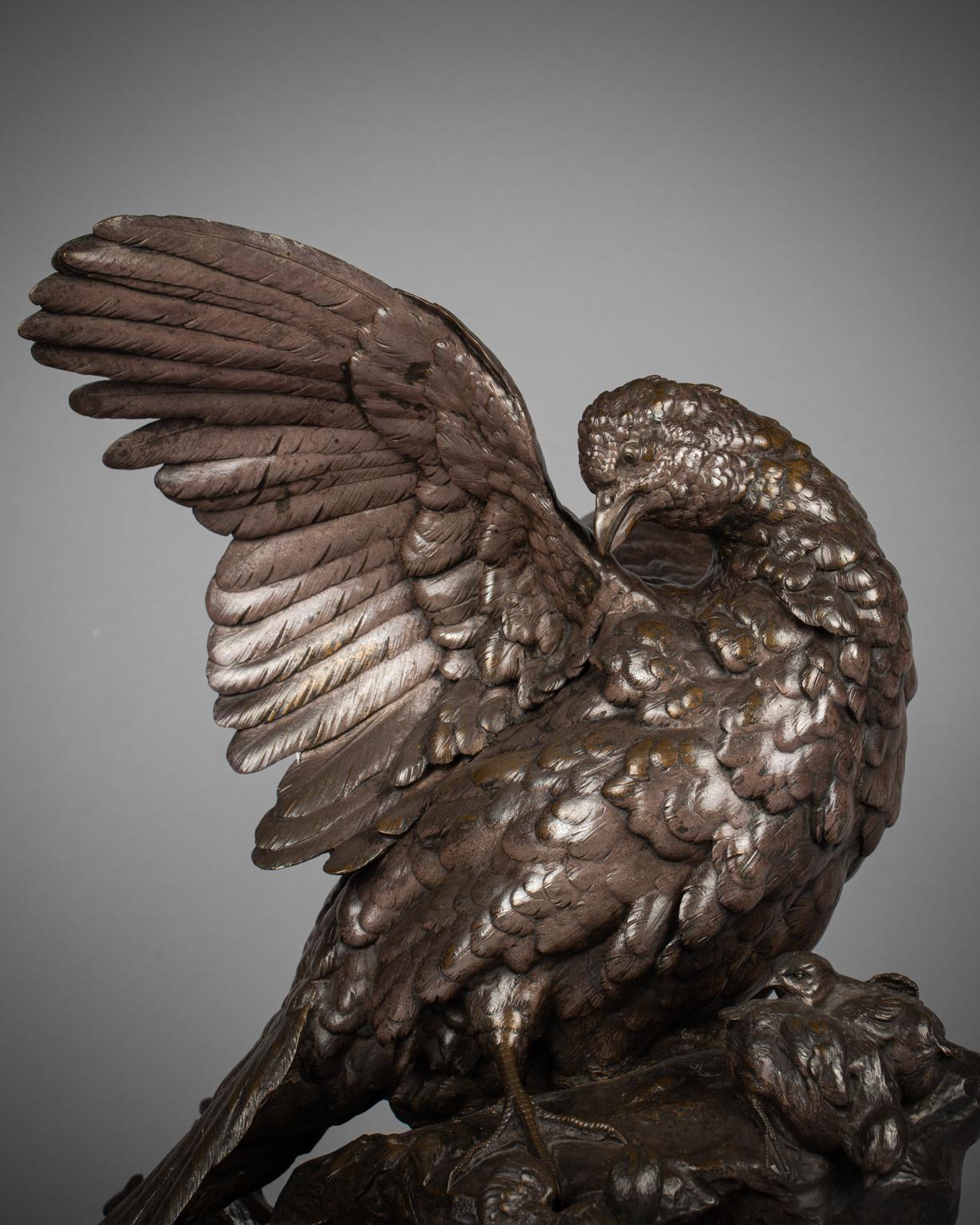 Mid-19th Century French Bronze Group of Pheasant Hen and Her Young, Alphonse-Alexandre Arson For Sale