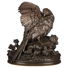 French Bronze Group of Pheasant Hen and Her Young, Alphonse-Alexandre Arson