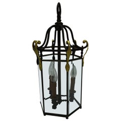 Vintage French Bronze Hall Lantern with Beveled Panes, Electrical, circa 1930