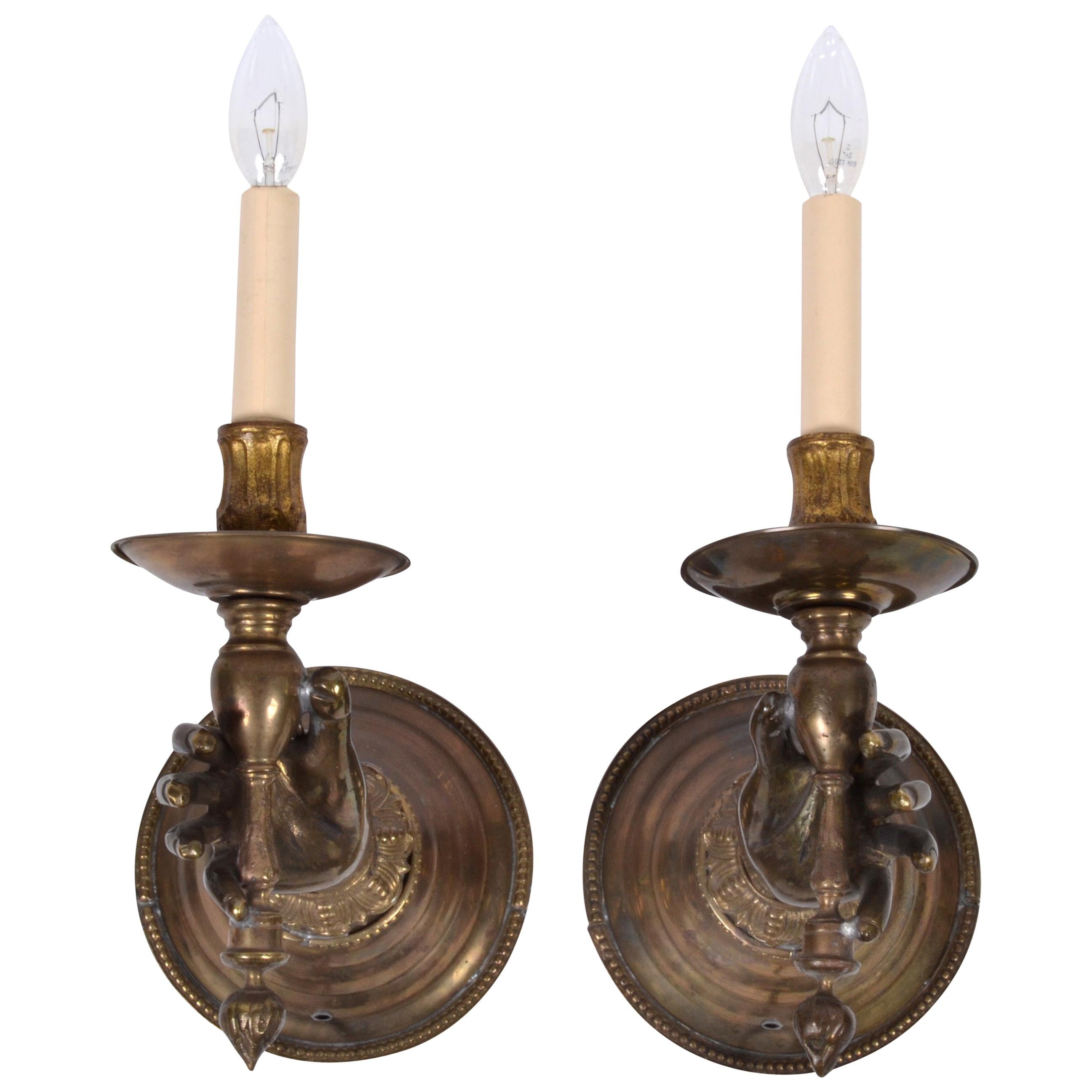 French Bronze Hand Wall Sconces, a Pair