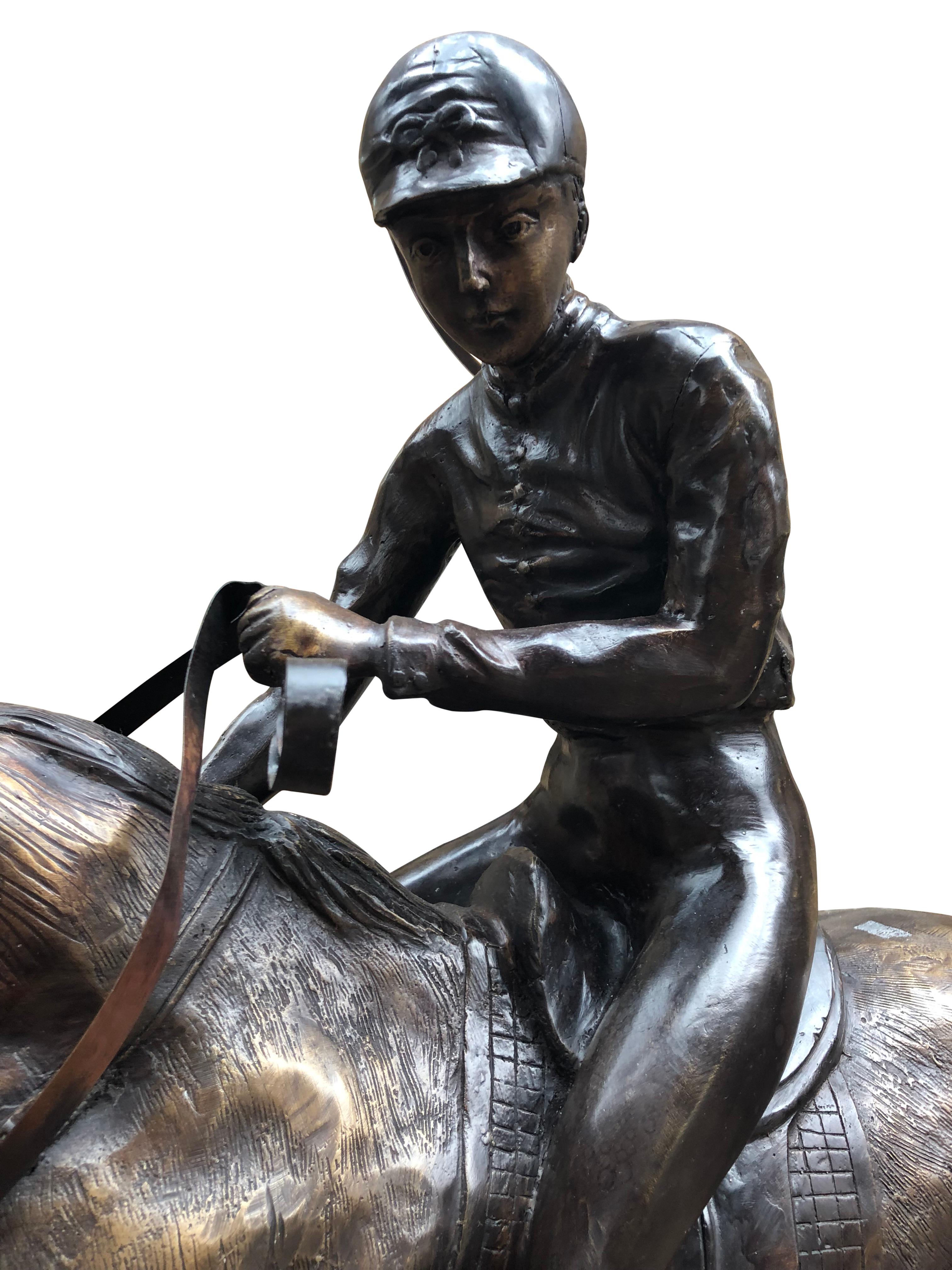 French Bronze Horse and Jockey Statue Bronze, 20th Century For Sale 1