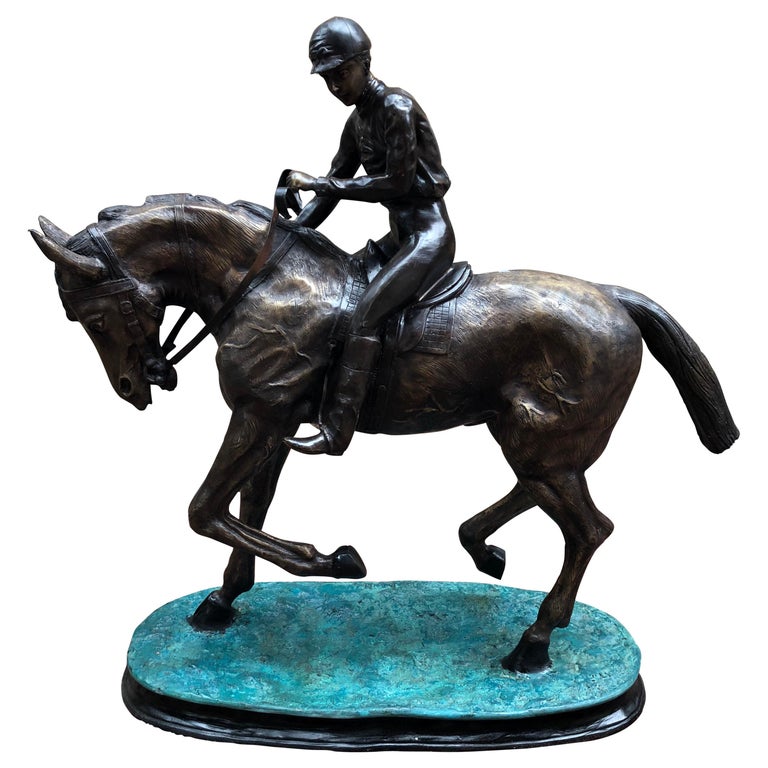 French Bronze Horse and Jockey Statue Bronze, 20th Century For Sale at