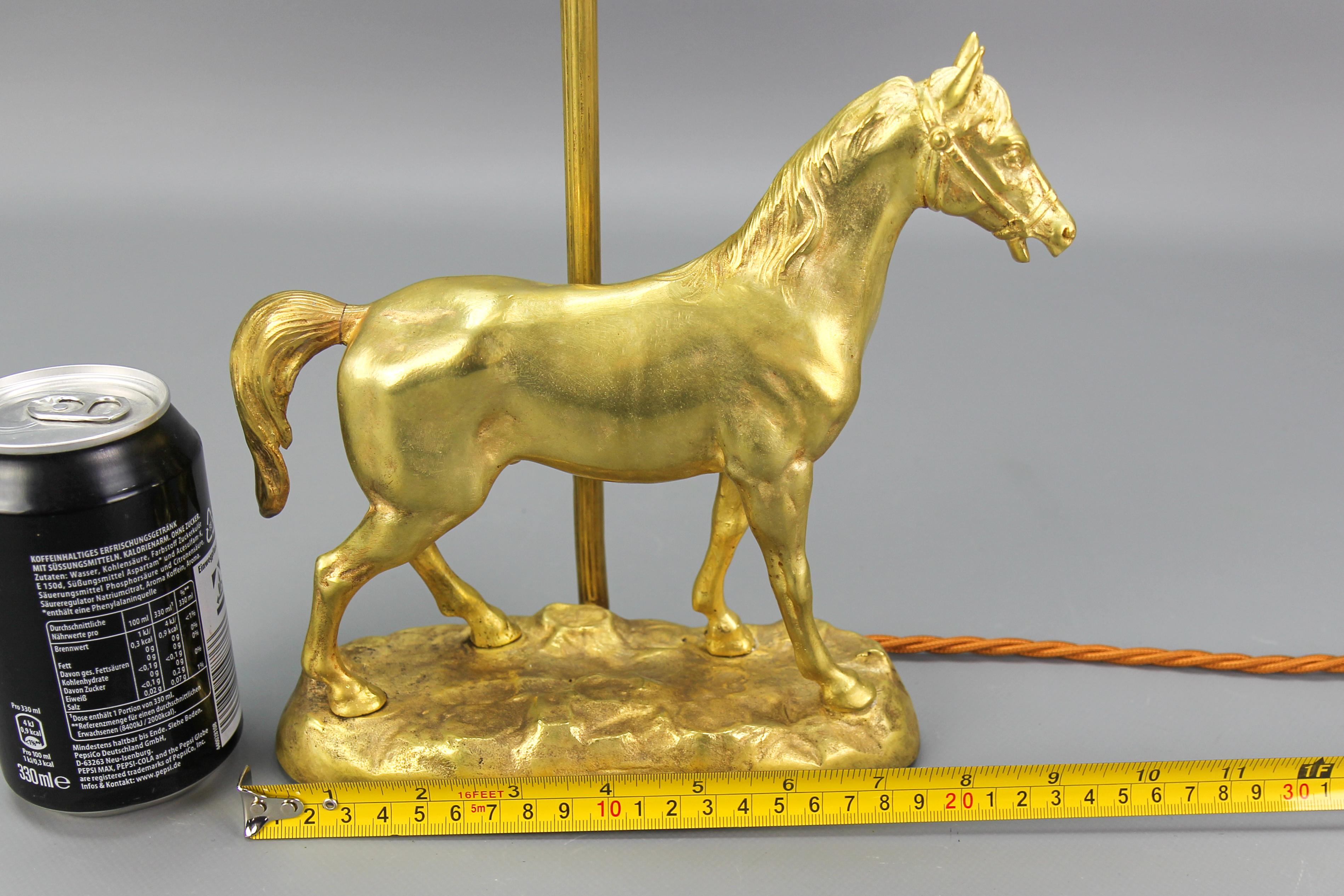 French Bronze Horse Sculpture and Cut Frosted Glass Table Lamp, ca 1950s For Sale 13