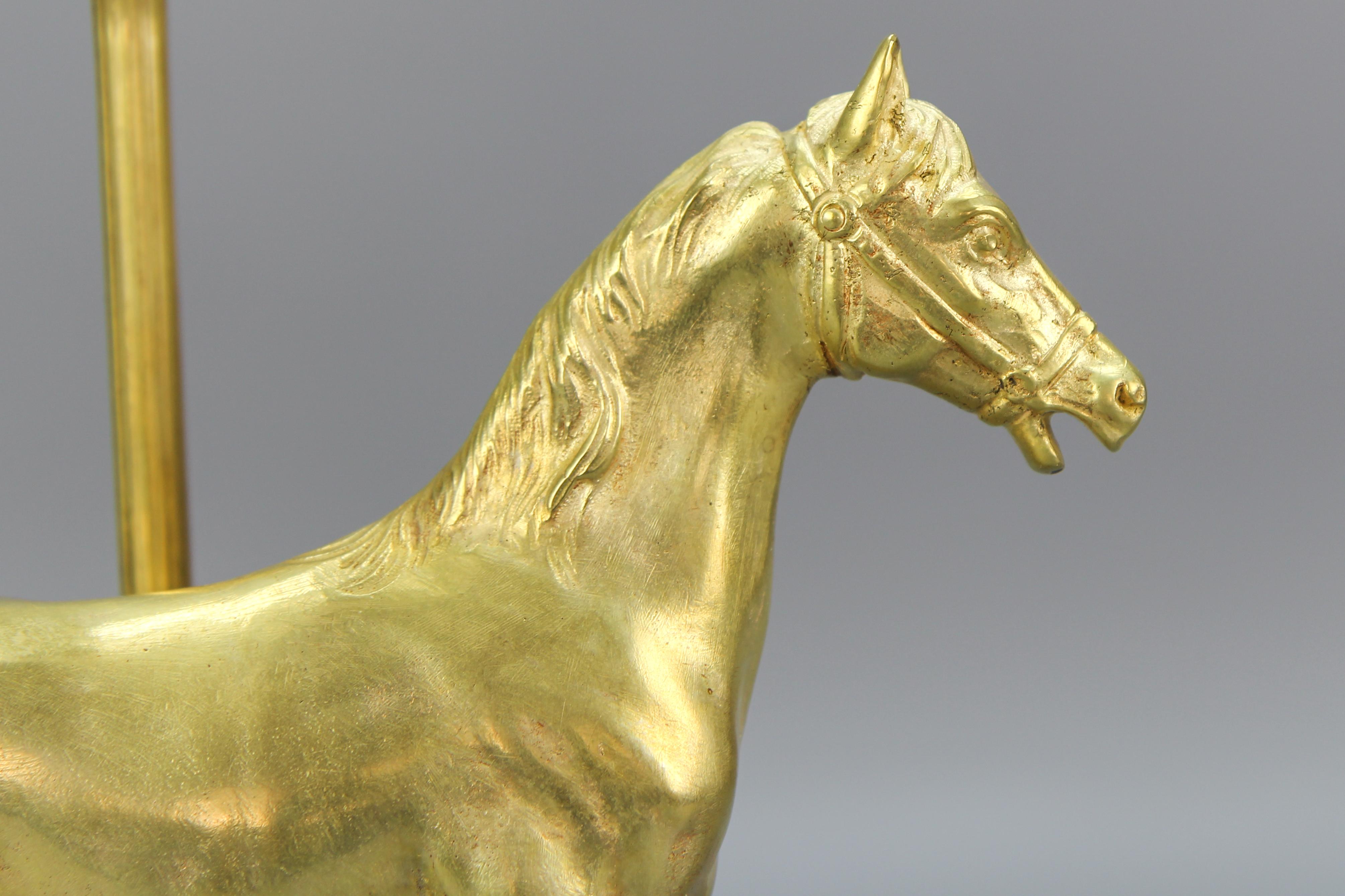 French Bronze Horse Sculpture and Cut Frosted Glass Table Lamp, ca 1950s For Sale 1