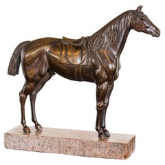 French Bronze Horse Statuette on Granite Base with Detailed Musculature